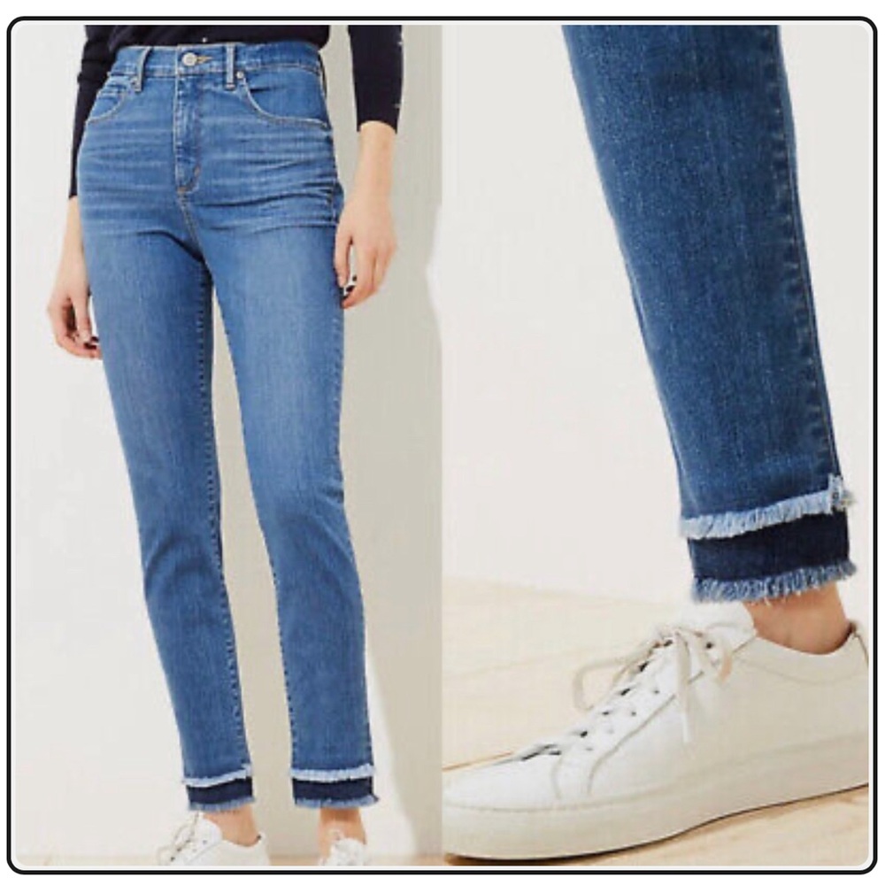 #2 LOFT JEANS SKINNY RAW RUFFLED LEGS BLUE SIZE 32